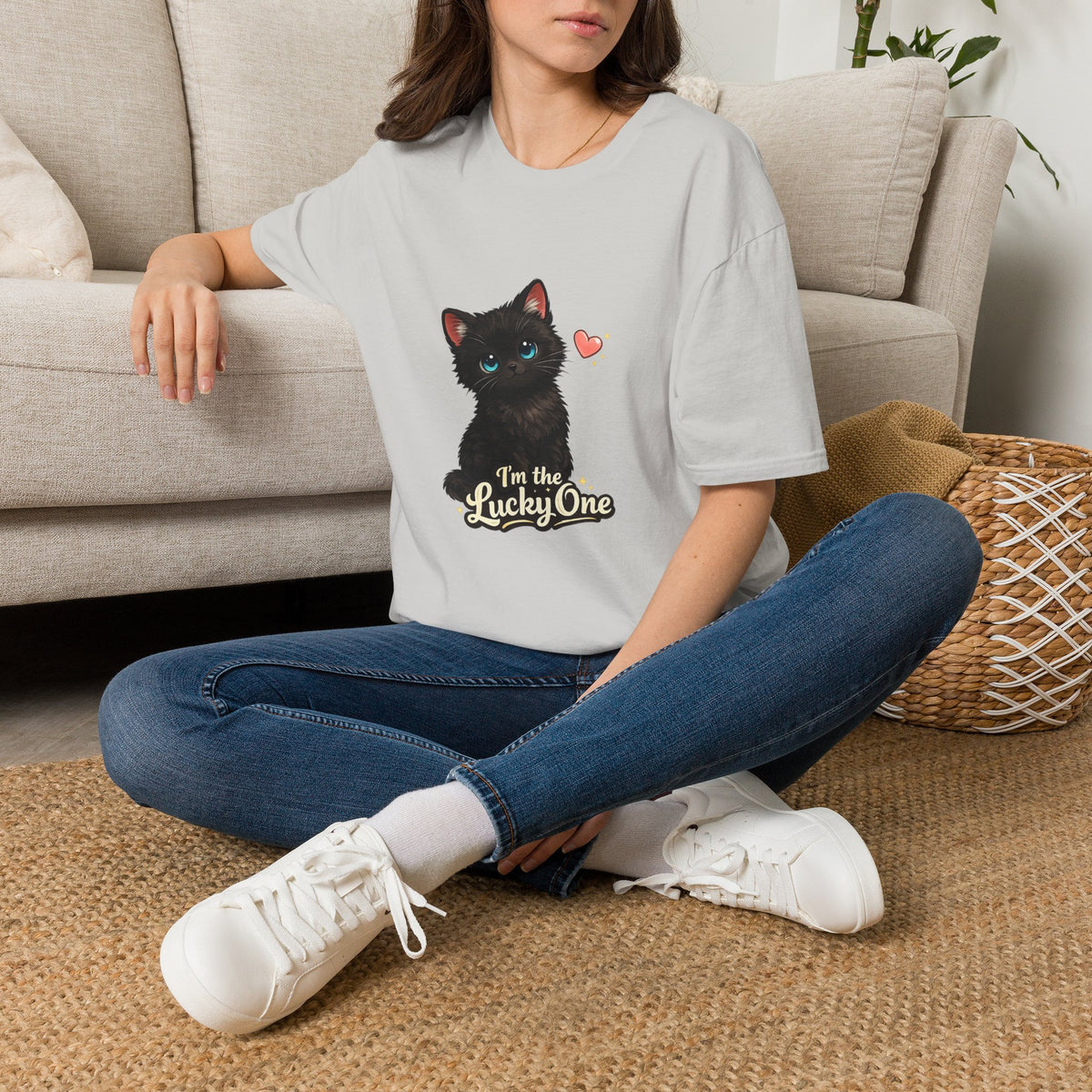 Black Kitten "I'm the Lucky One" T-Shirt — Cute Cat Graphic Tee for Cat Lovers