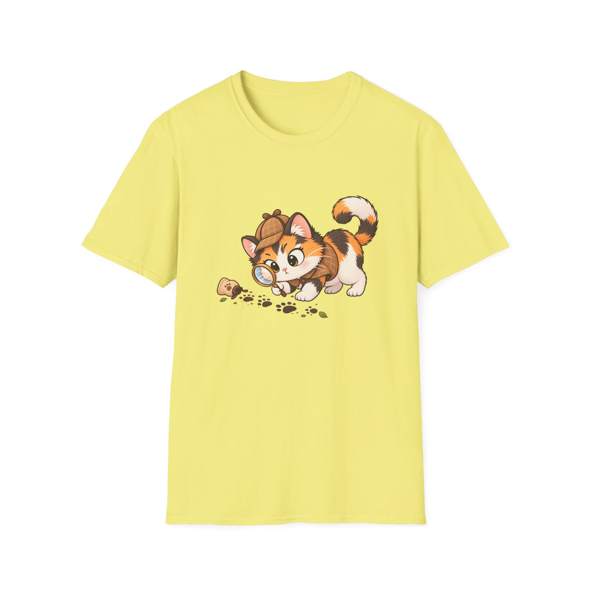 Detective Kitten T‑Shirt — Cute Calico Cat in Sherlock Hat Tee