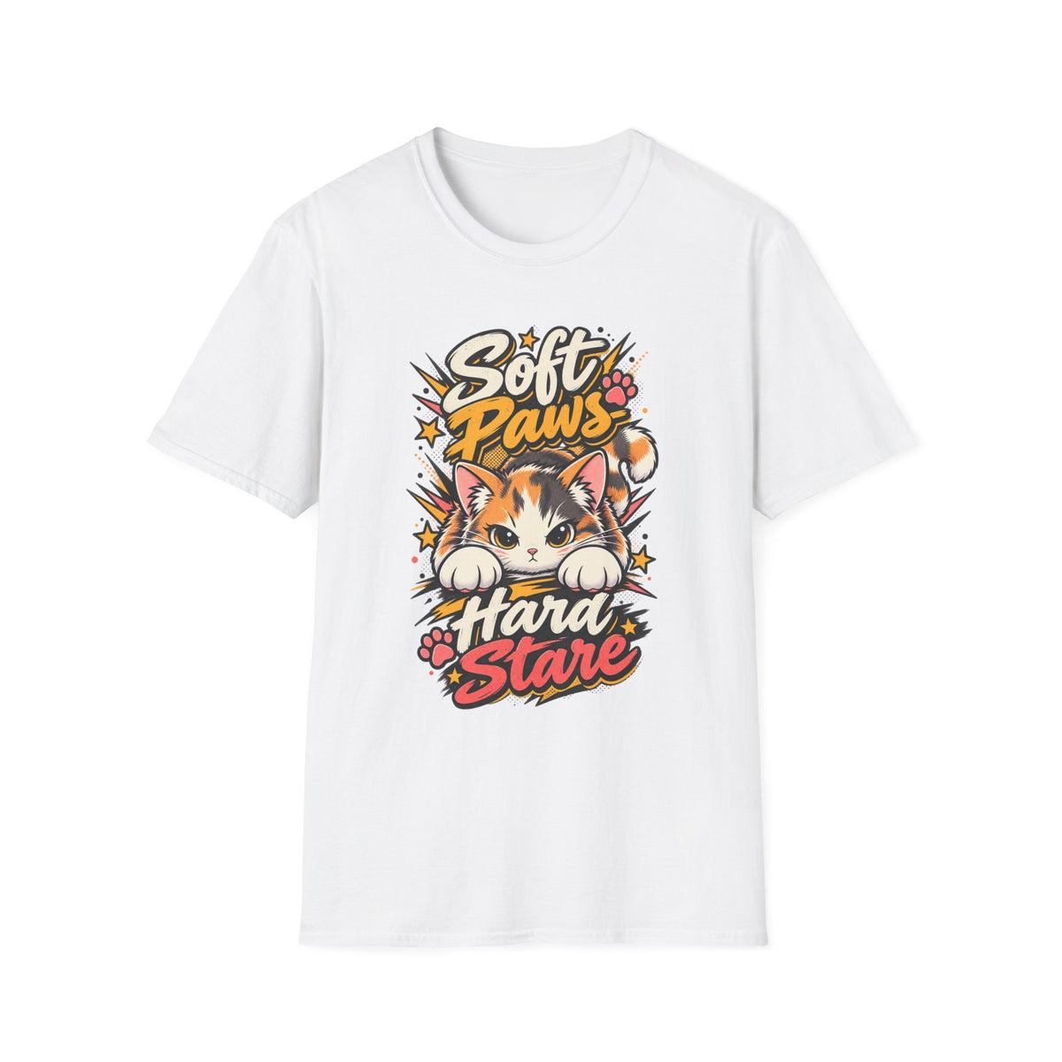 Soft Paws Cat T-Shirt — "Soft Paws, Hard Stare" Cute Cat Graphic Tee