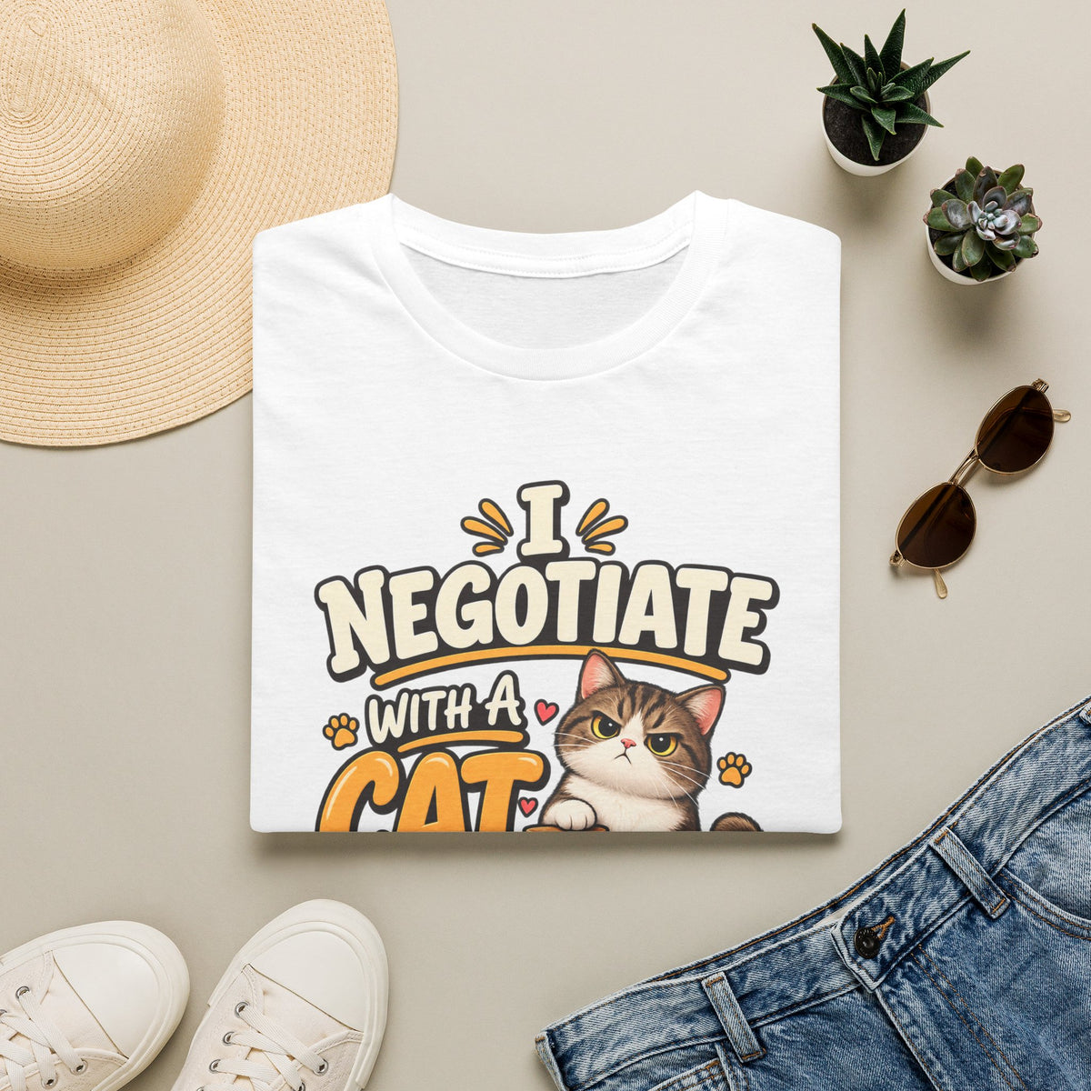 Cat Negotiator T-Shirt — "I Negotiate With A Cat For Treats Daily" Cute Cat Lover Tee