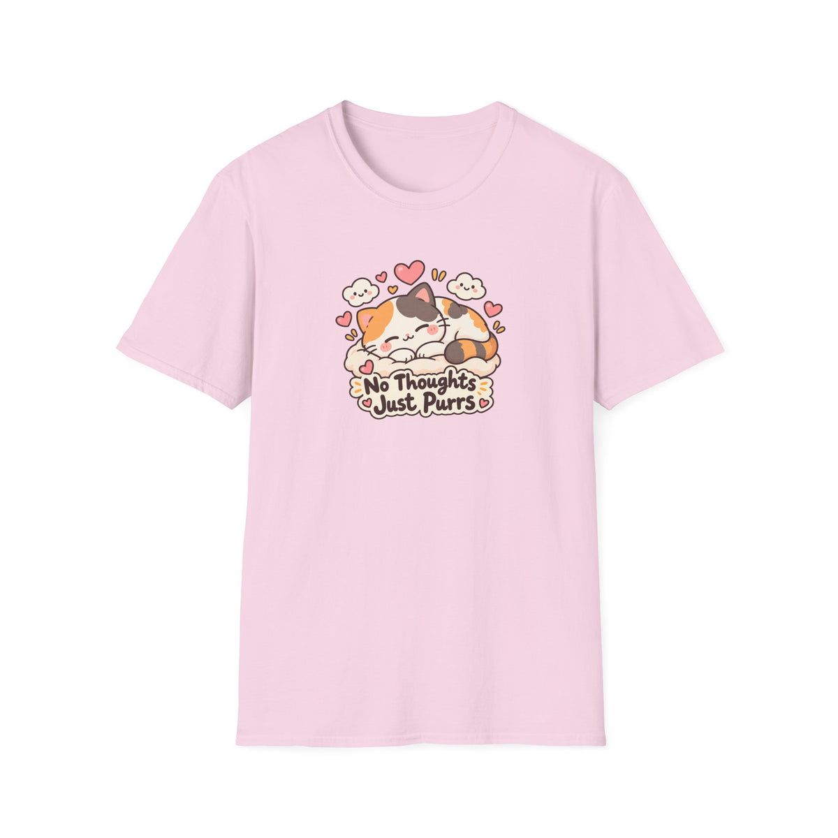 Cat T-Shirt — "No Thoughts Just Purrs" Cute Calico Sleeping Kitty Tee