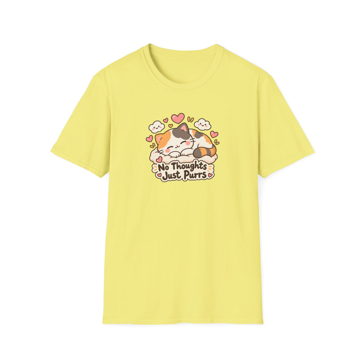 Cat T-Shirt — "No Thoughts Just Purrs" Cute Calico Sleeping Kitty Tee