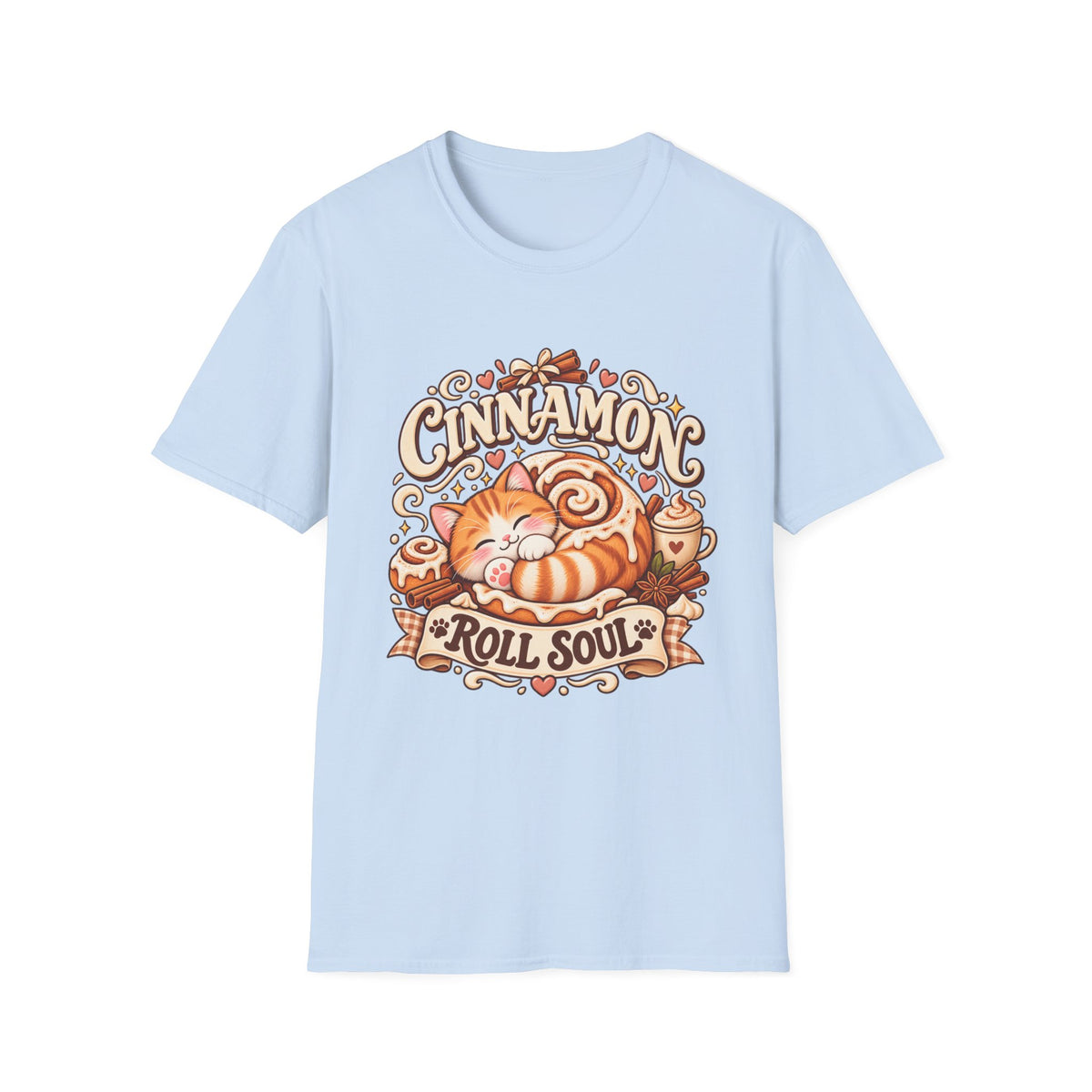 T-Shirt — "Cinnamon Roll Soul" Cute Cat & Pastry Graphic Tee