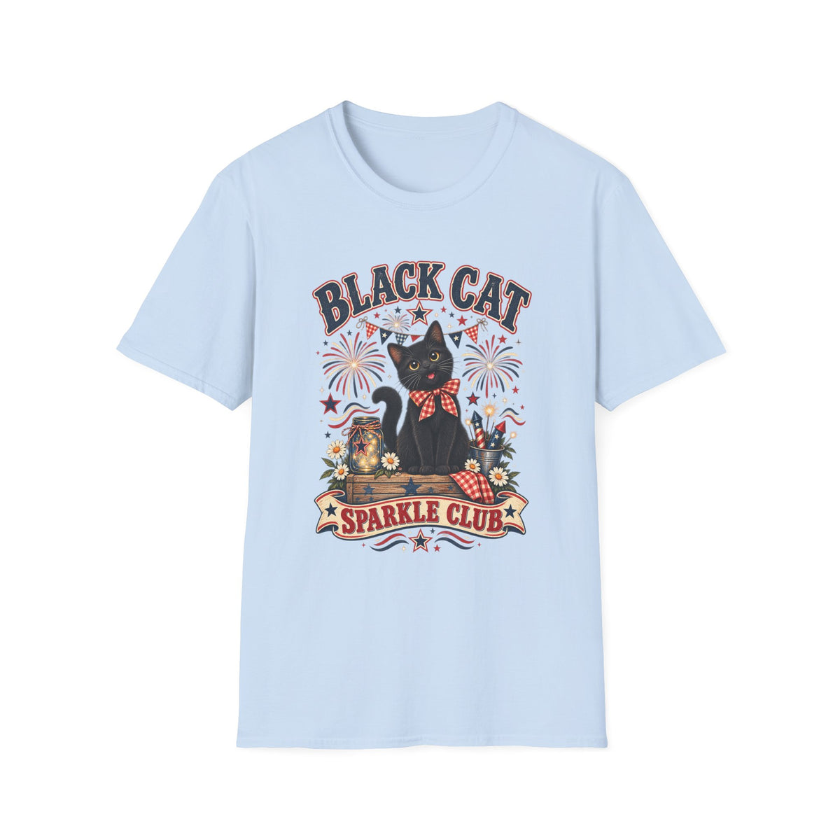 Black Cat Sparkle Club Tee – Cute Retro Cat Graphic T‑Shirt
