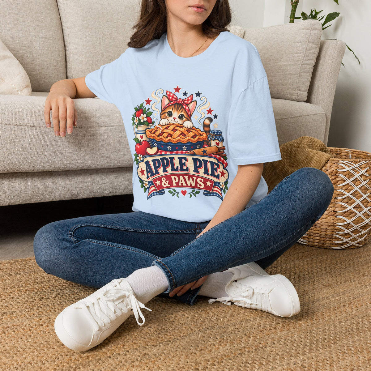 Apple Pie & Paws T-Shirt — Cute Cat Baking Graphic Tee
