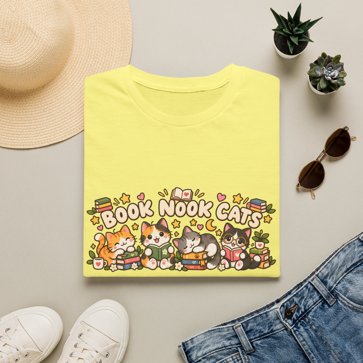 Book Nook Cats T-Shirt — Cute Reading Cat Graphic Tee for Book Lovers