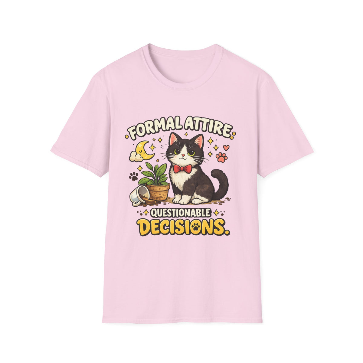 Cat T-Shirt — “Formal Attire, Questionable Decisions” Cute Cartoon Kitten Tee