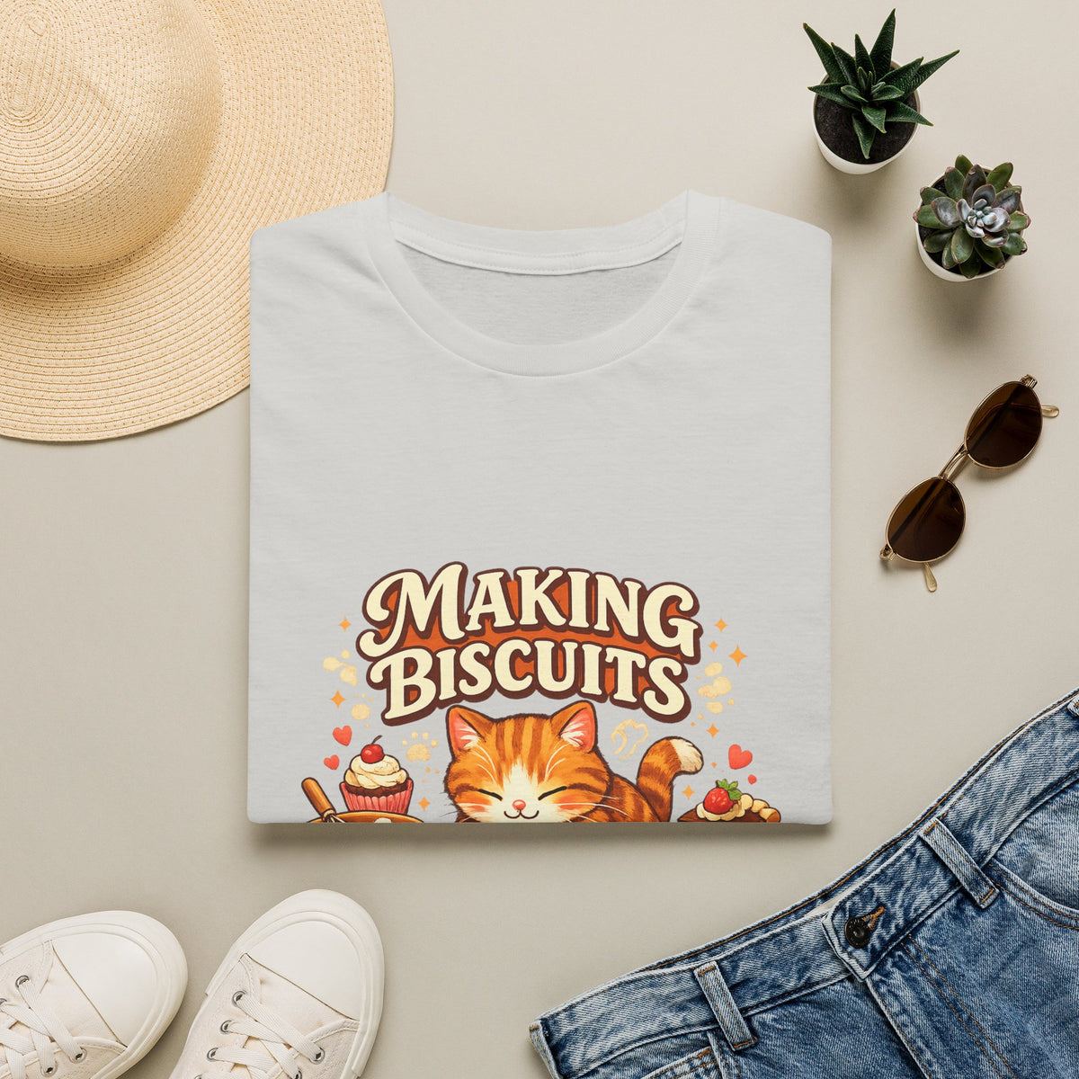 T-Shirt — "Making Biscuits" Cute Cat Graphic Tee — Cozy Cat Mom Gift