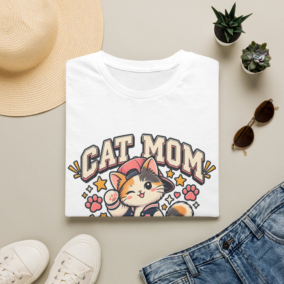 Cat Mom T-Shirt — Cute Varsity Kitten Graphic Tee for Cat Lovers
