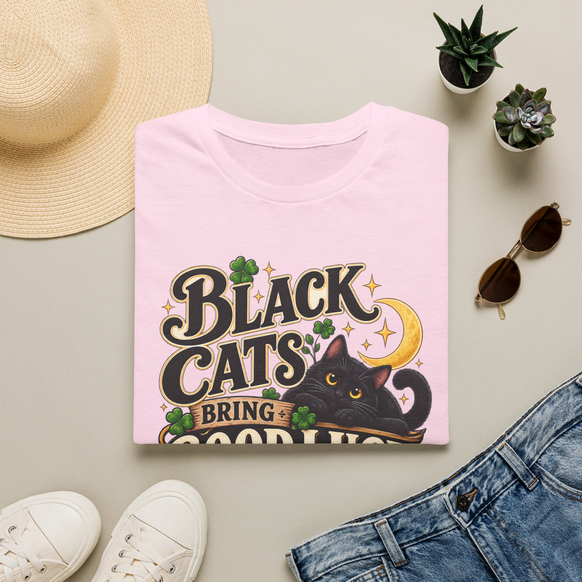 Black Cats Bring Good Luck T-Shirt — Cute Lucky Black Cat Graphic Tee