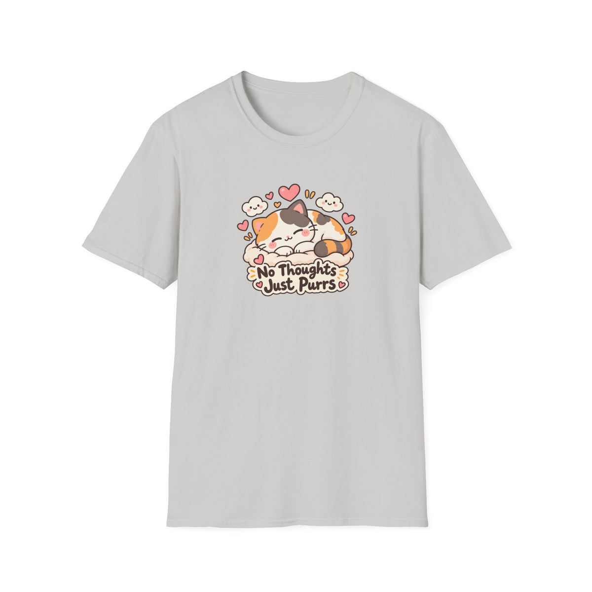 Cat T-Shirt — "No Thoughts Just Purrs" Cute Calico Sleeping Kitty Tee