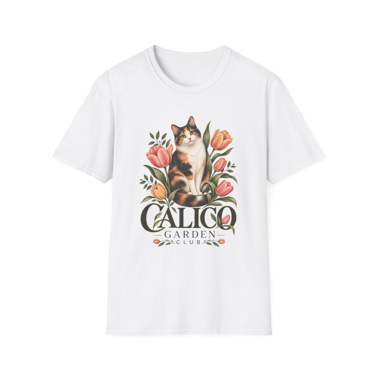 Calico Garden Cat T-Shirt — Floral Cat Lover Tee