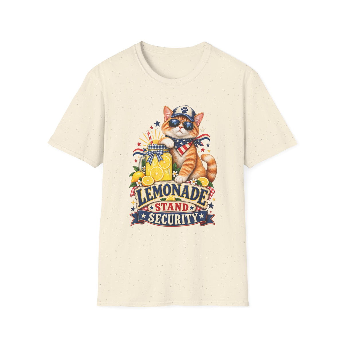 Patriotic Cat Lemonade Stand T-Shirt — "Lemonade Stand Security" Cute 4th of July Tee