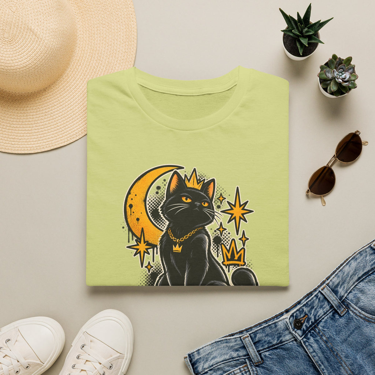 Alley Royalty T-Shirt — Black Cat Crown Moon Graphic Tee