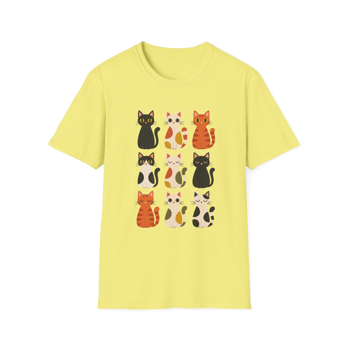 Cat Pattern T‑Shirt — Cute Row of Cartoon Cats Graphic Tee