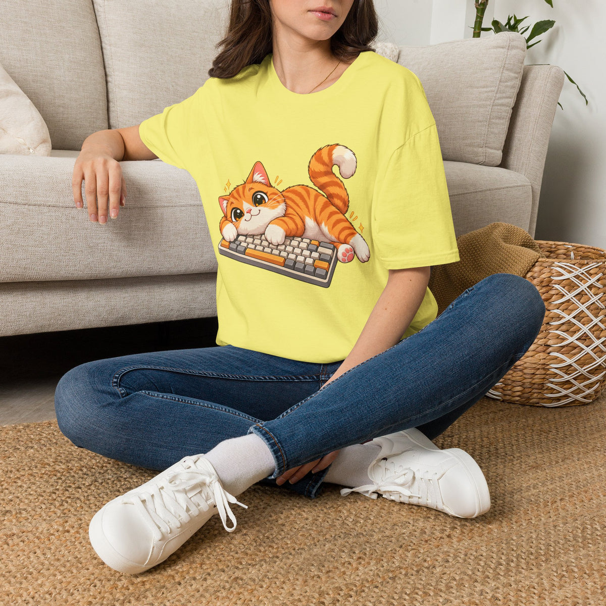Cute Orange Kitty Playing on Keyboard T-Shirt