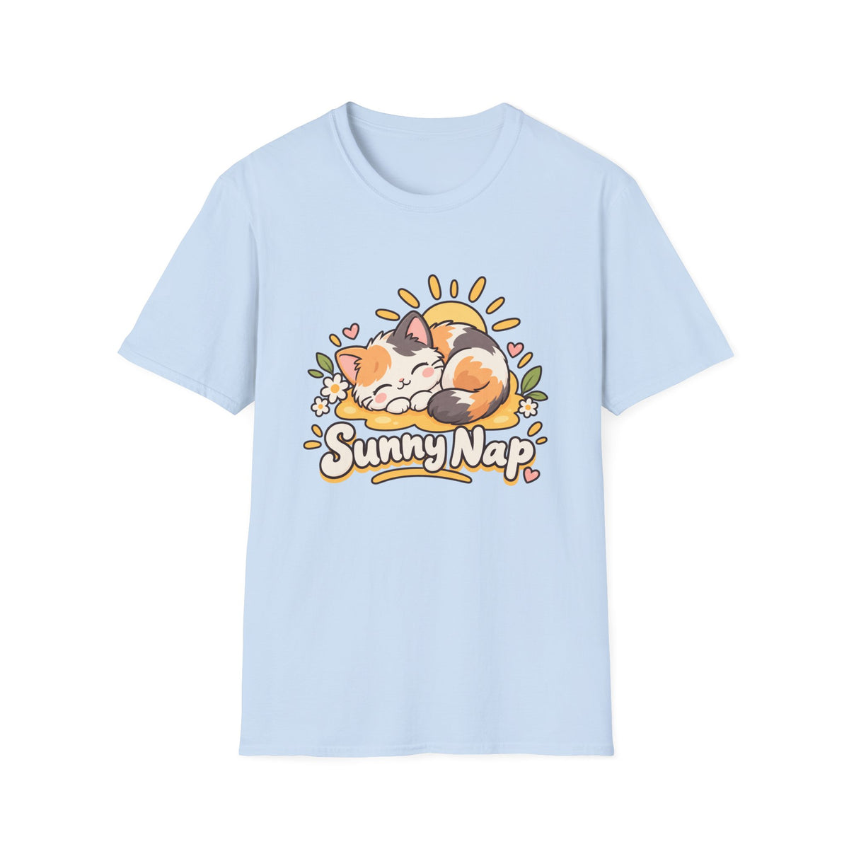 Cat T-Shirt — "Sunny Nap" Calico Cat Graphic Tee