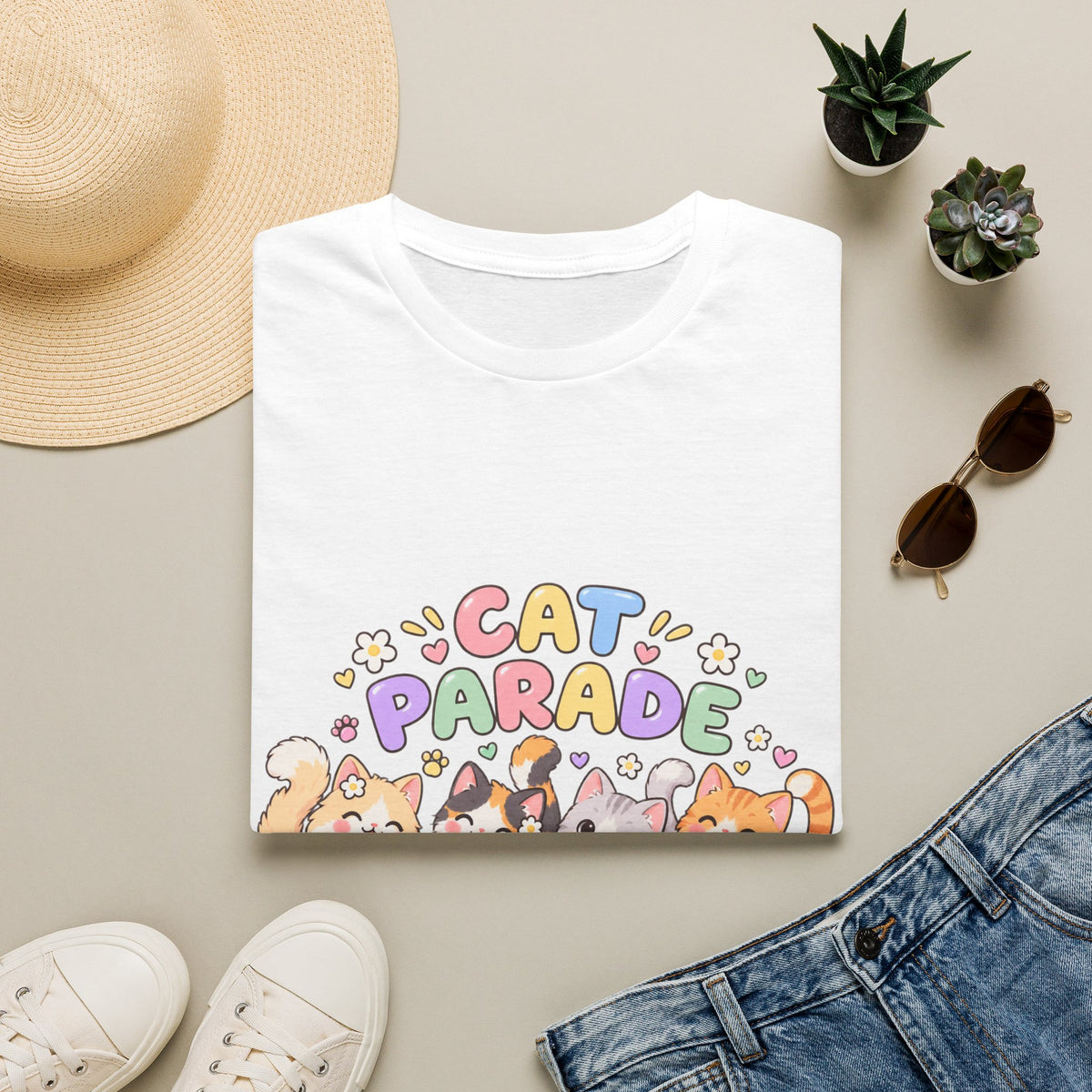 Cat Parade T-Shirt — Cute Cartoon Cats Graphic Tee