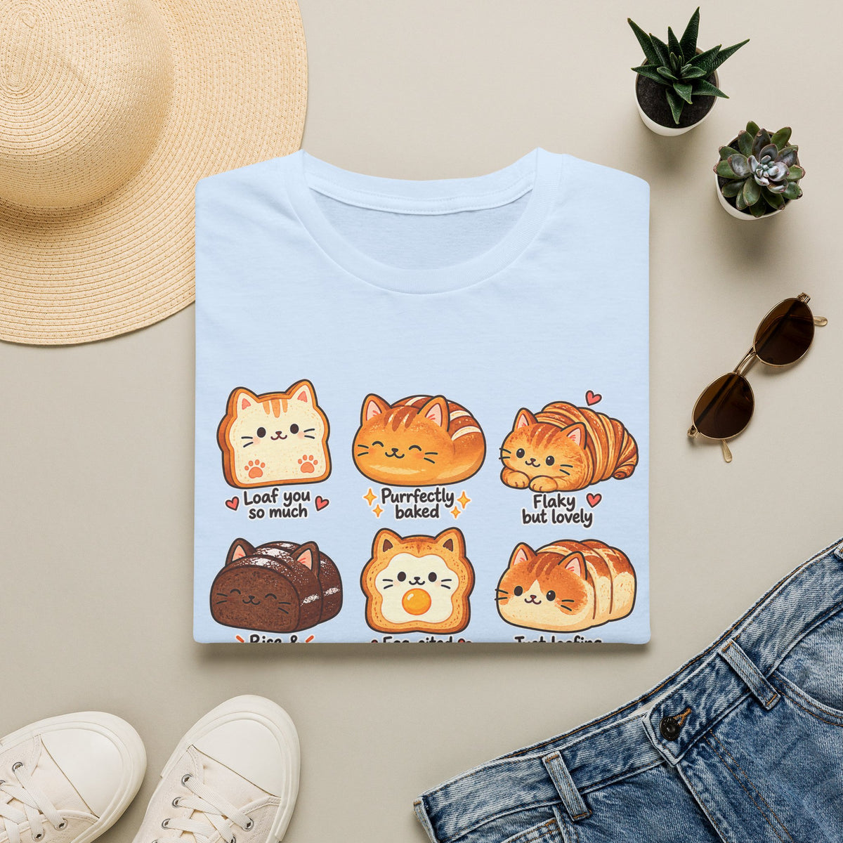 Cat Bread T-Shirt — Cute 'Loaf You So Much' Kawaii Bakery Cat Design