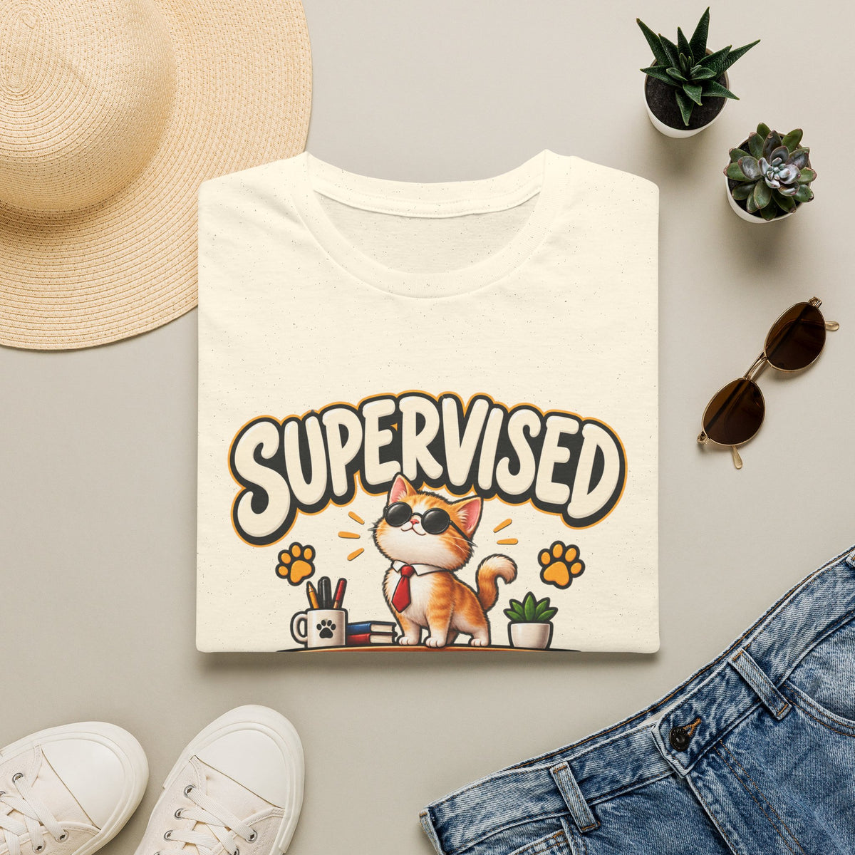 Supervised by a Very Small Boss T-Shirt — Cute Cat Supervisor Graphic Tee