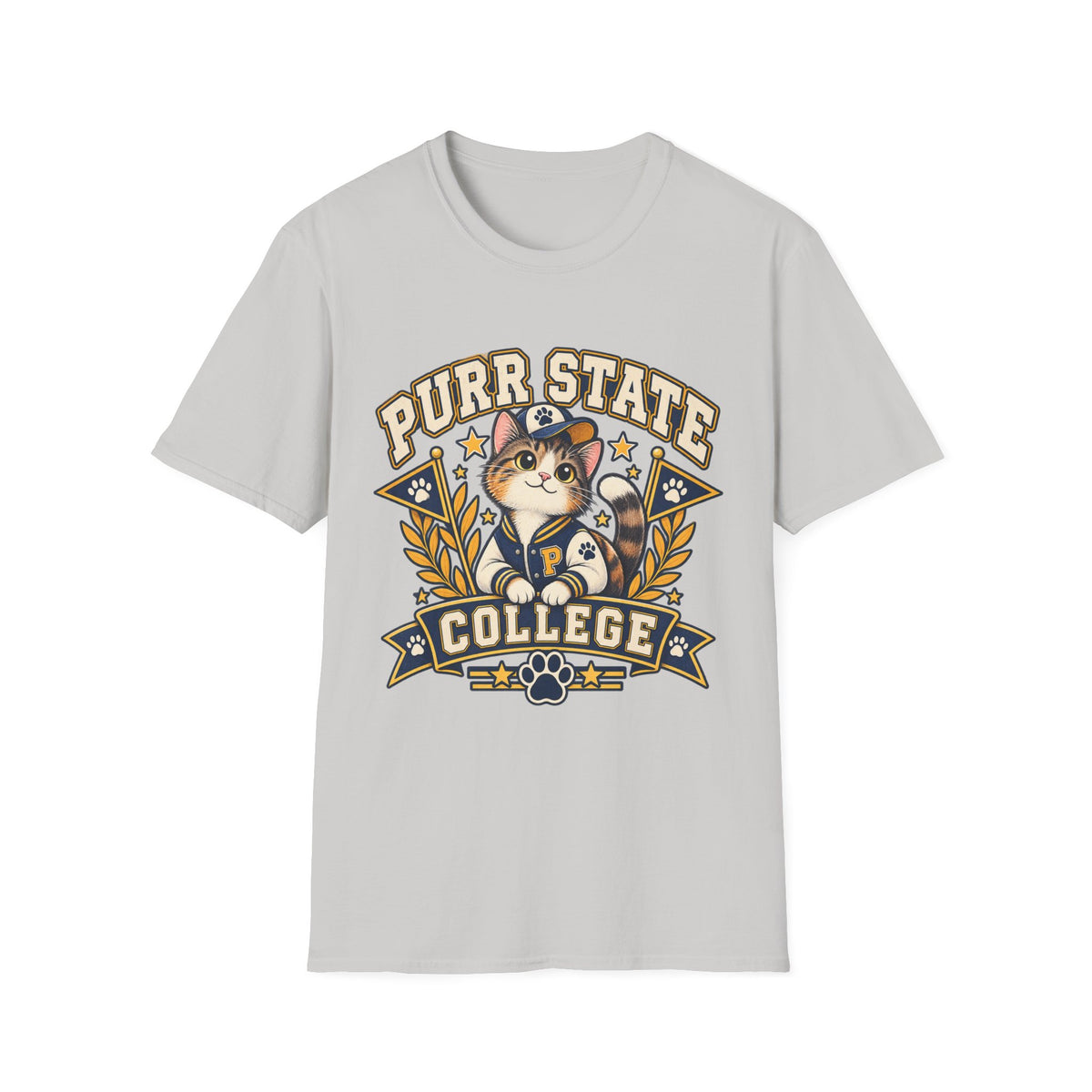 Purr State College T-Shirt — Cute Cat Mascot Graphic Tee