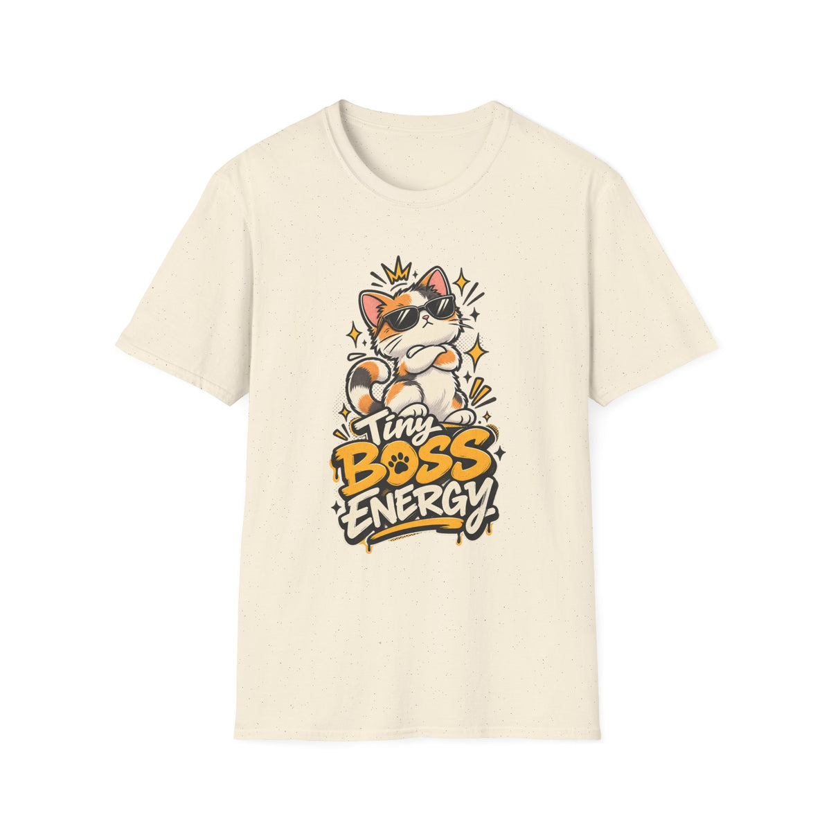 Tiny Boss Energy Cat T-Shirt — Cute Cat with Sunglasses Graphic