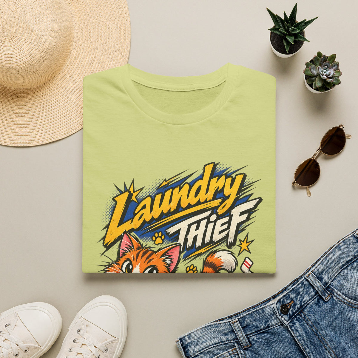 T-Shirt — 'Laundry Thief' Funny Cat Graphic Tee