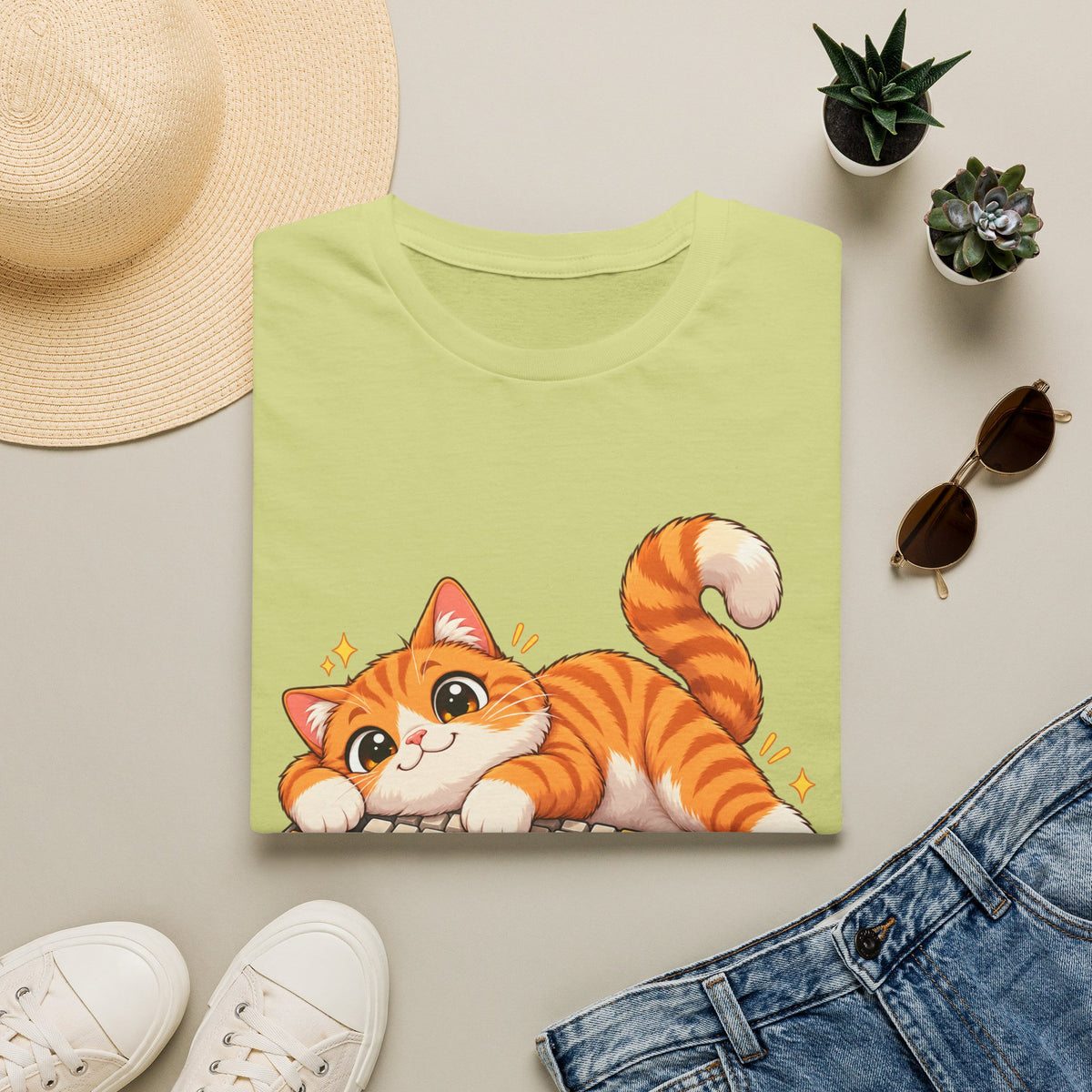 Cute Orange Kitty Playing on Keyboard T-Shirt