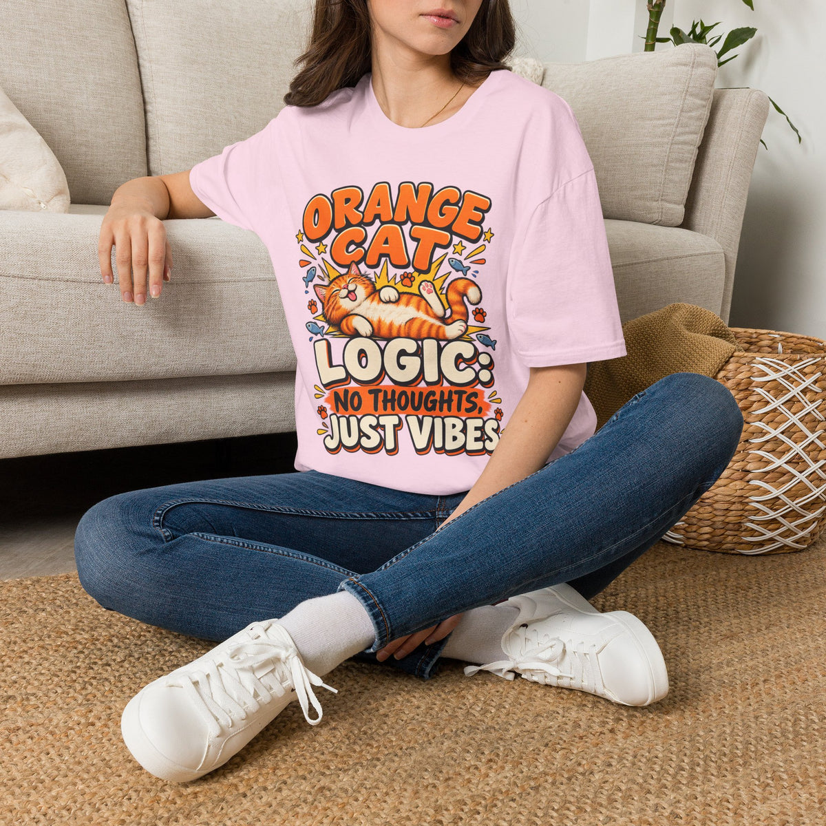Orange Cat T‑Shirt — “Orange Cat Logic: No Thoughts, Just Vibes” Cute Retro Kitty Tee