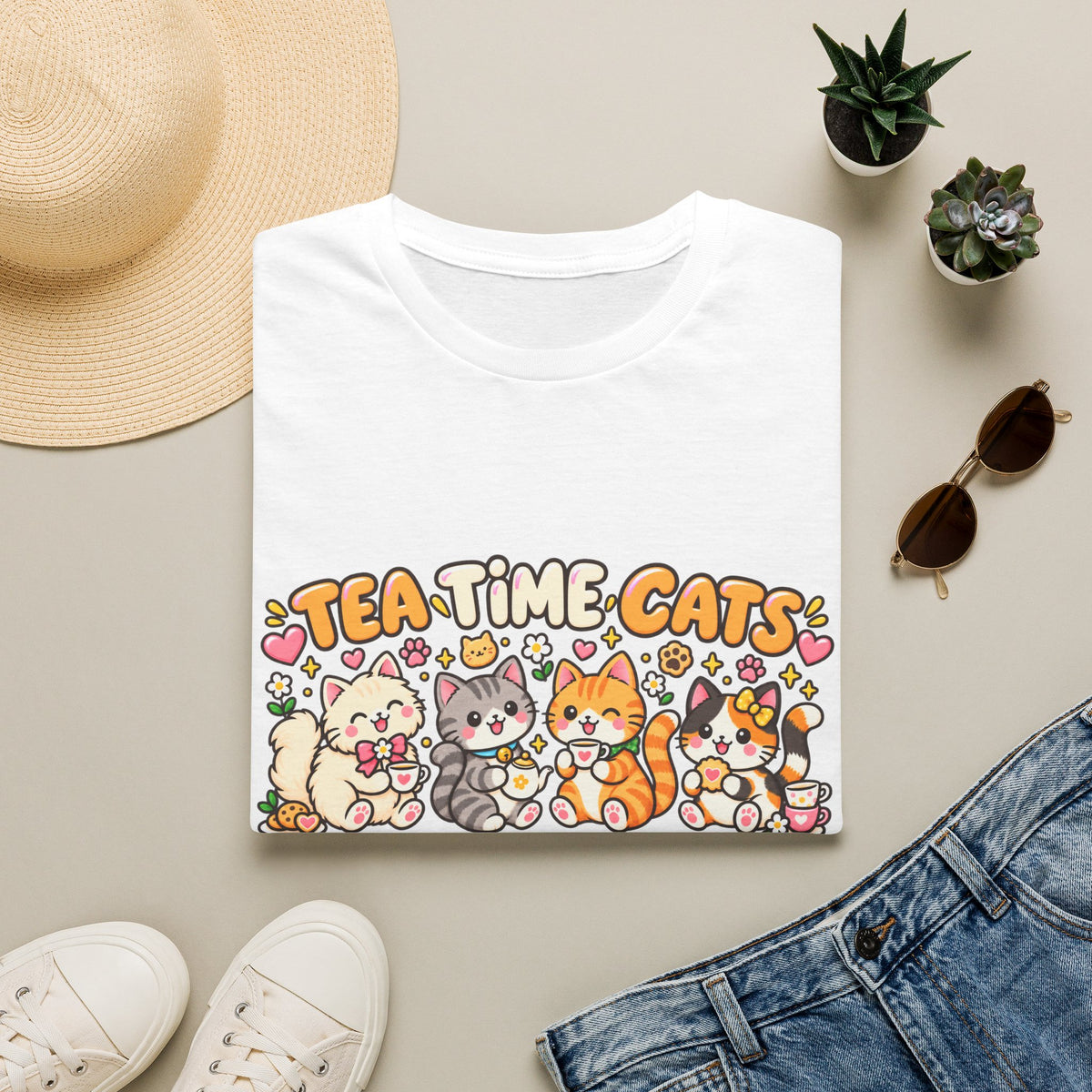 Tea Time Cats T-Shirt — Cute Kawaii Cat Tea Party Graphic Tee