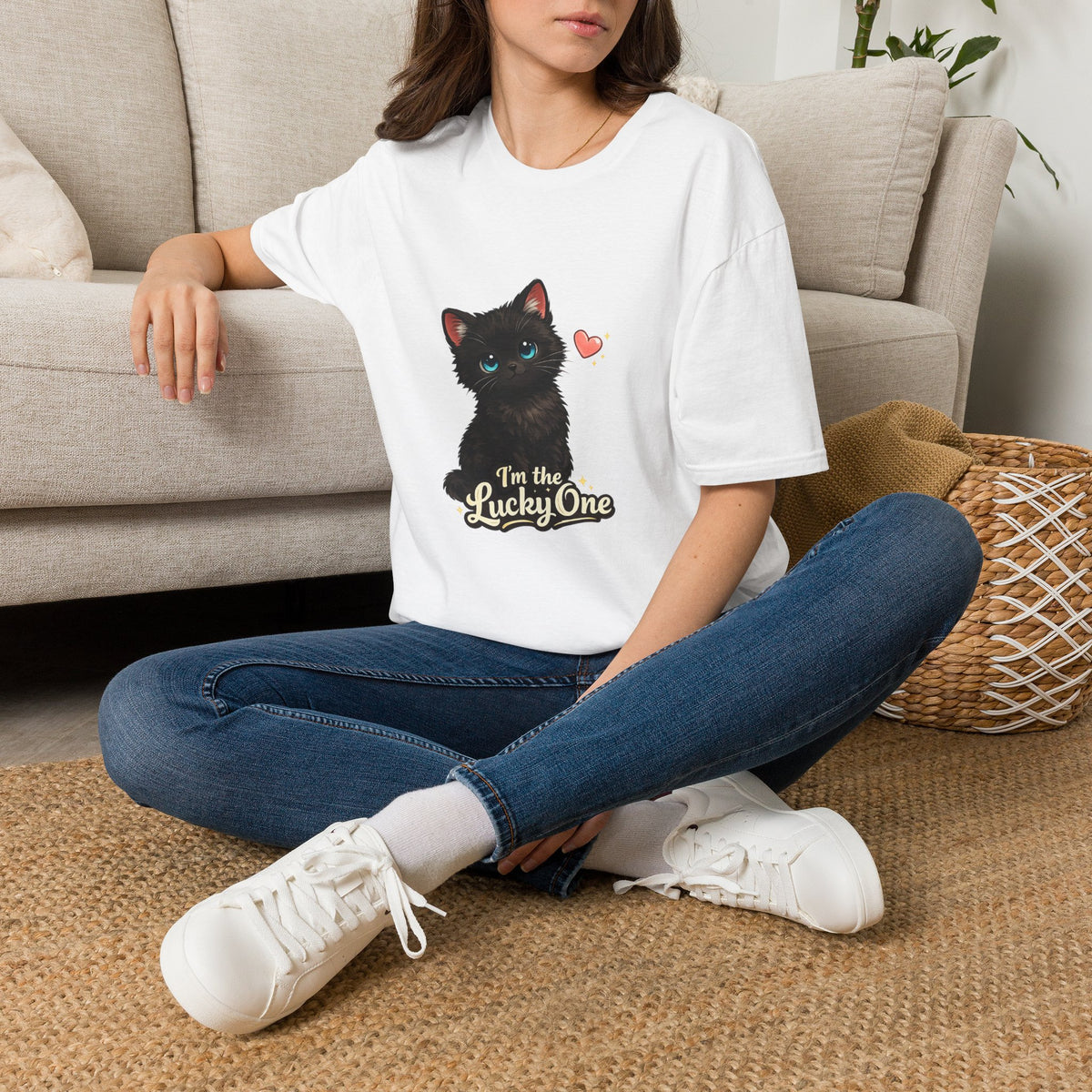 Black Kitten "I'm the Lucky One" T-Shirt — Cute Cat Graphic Tee for Cat Lovers