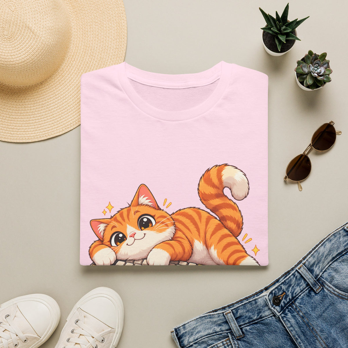 Cute Orange Kitty Playing on Keyboard T-Shirt