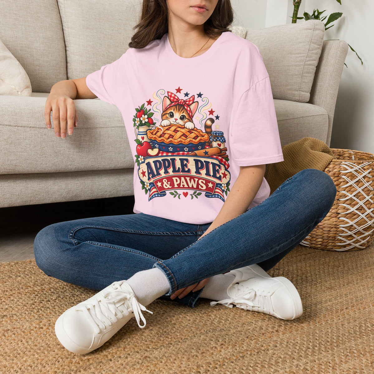 Apple Pie & Paws T-Shirt — Cute Cat Baking Graphic Tee