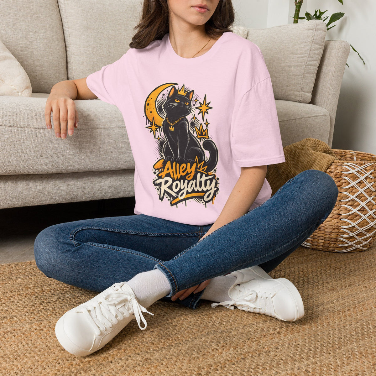 Alley Royalty T-Shirt — Black Cat Crown Moon Graphic Tee