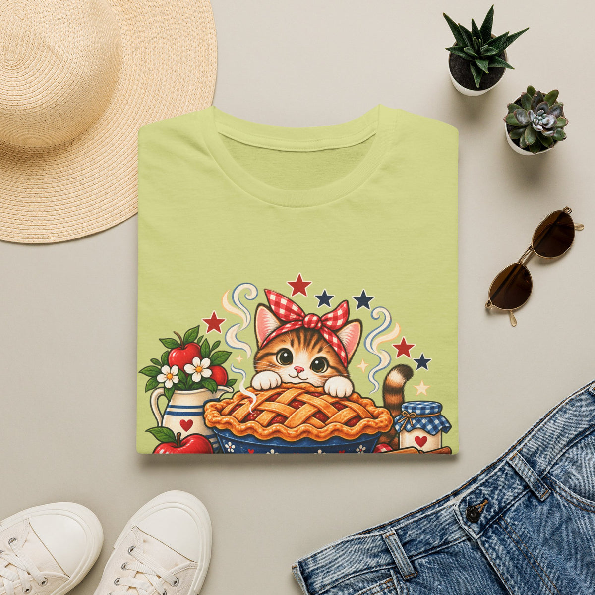 Apple Pie & Paws T-Shirt — Cute Cat Baking Graphic Tee