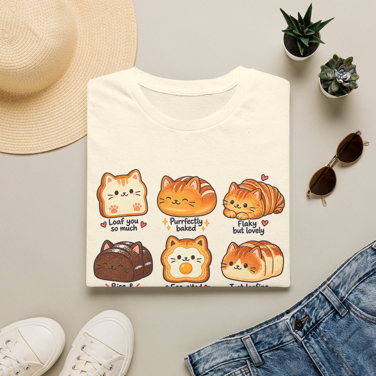 Cat Bread T-Shirt — Cute 'Loaf You So Much' Kawaii Bakery Cat Design