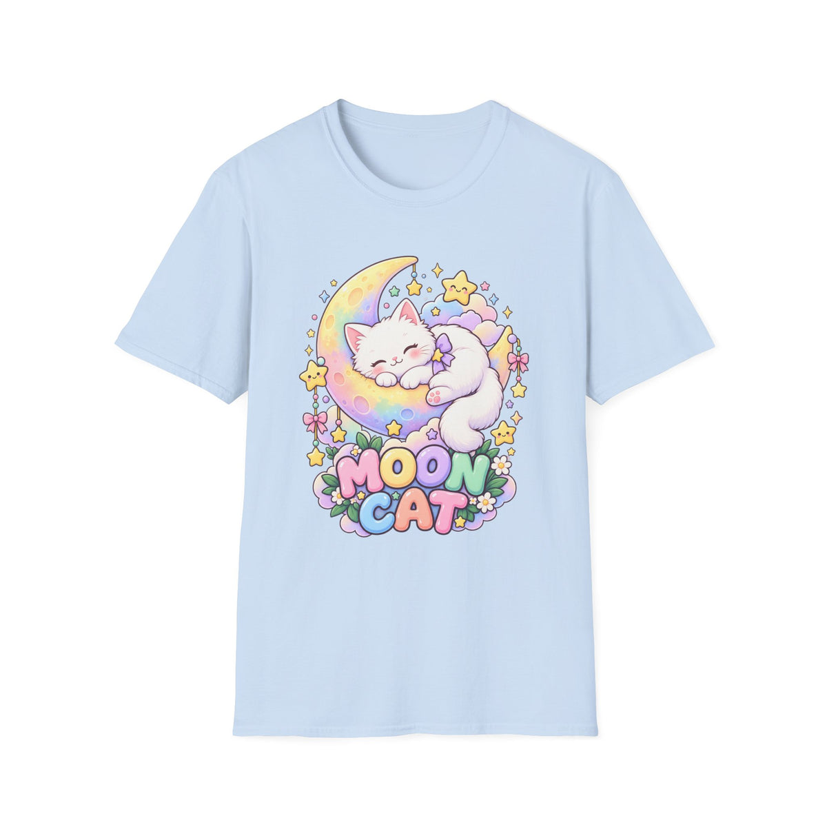 Moon Cat T-Shirt — Cute Sleeping Kitty on Crescent Moon