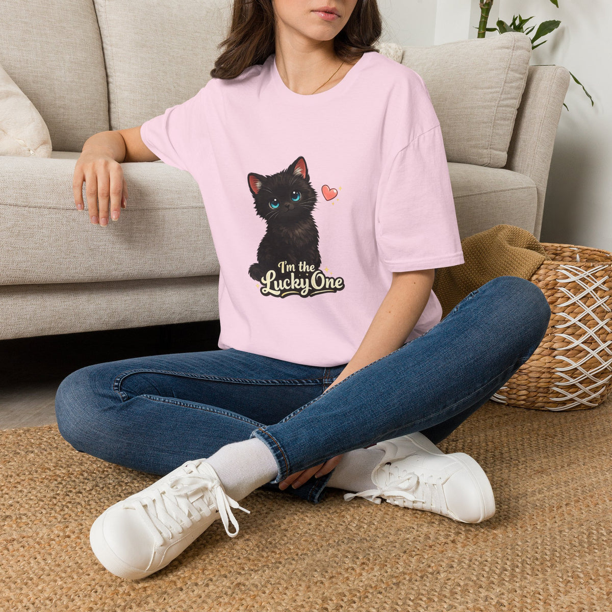 Black Kitten "I'm the Lucky One" T-Shirt — Cute Cat Graphic Tee for Cat Lovers