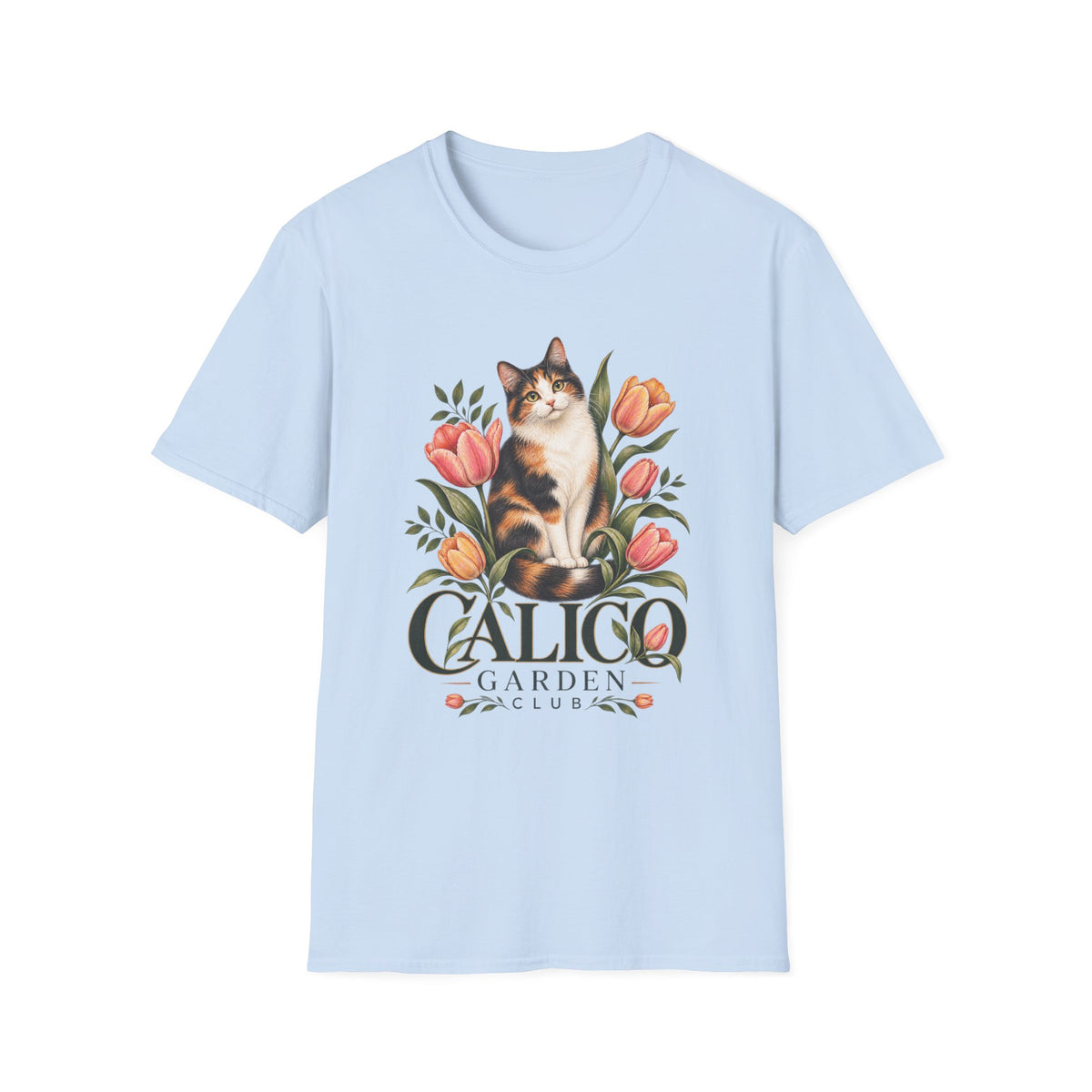 Calico Garden Cat T-Shirt — Floral Cat Lover Tee