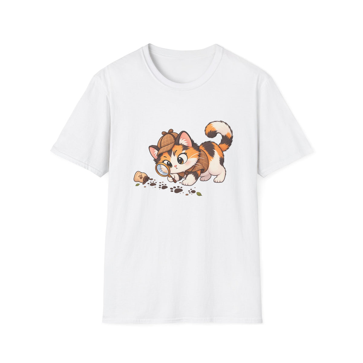 Detective Kitten T‑Shirt — Cute Calico Cat in Sherlock Hat Tee
