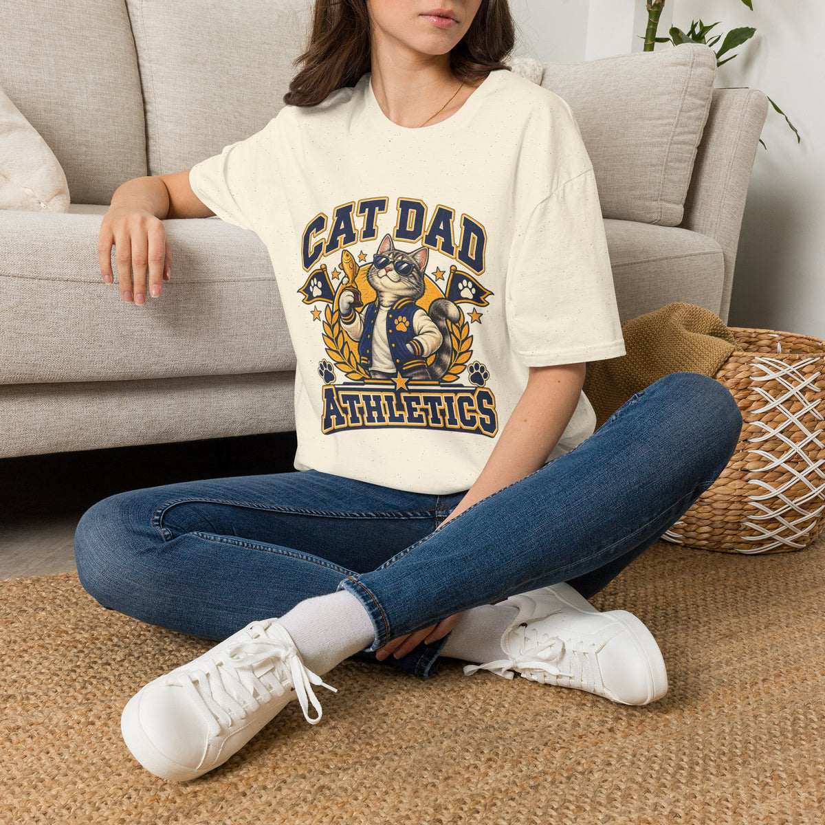 Cat Dad T-Shirt — Retro Athletic Cat Dad Graphic Tee
