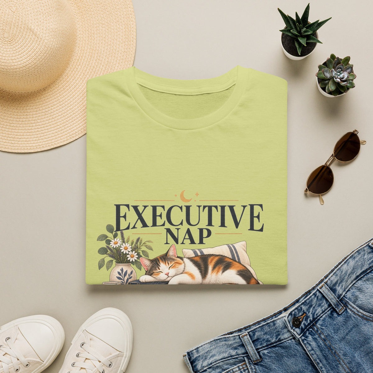 Executive Nap T-Shirt — Cute Cat Sleeping Graphic Tee for Cat Lovers