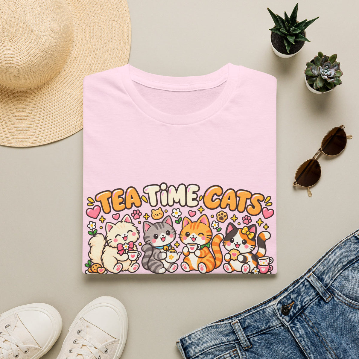 Tea Time Cats T-Shirt — Cute Kawaii Cat Tea Party Graphic Tee