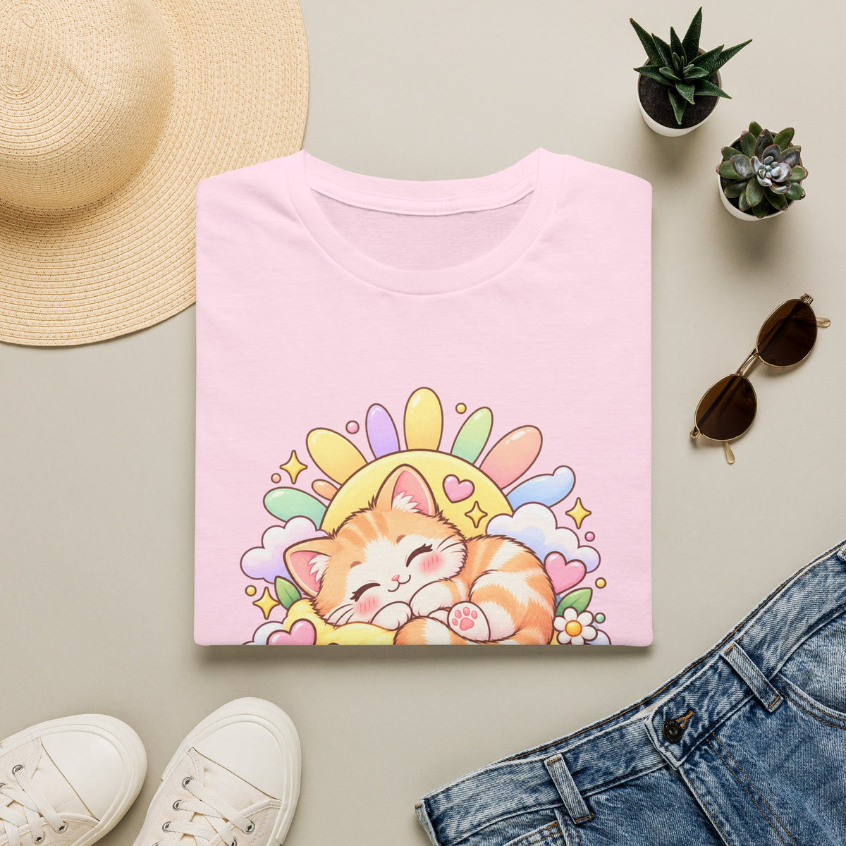 Sunny Spot Cat T-Shirt — Cute Sleeping Kitten Graphic Tee