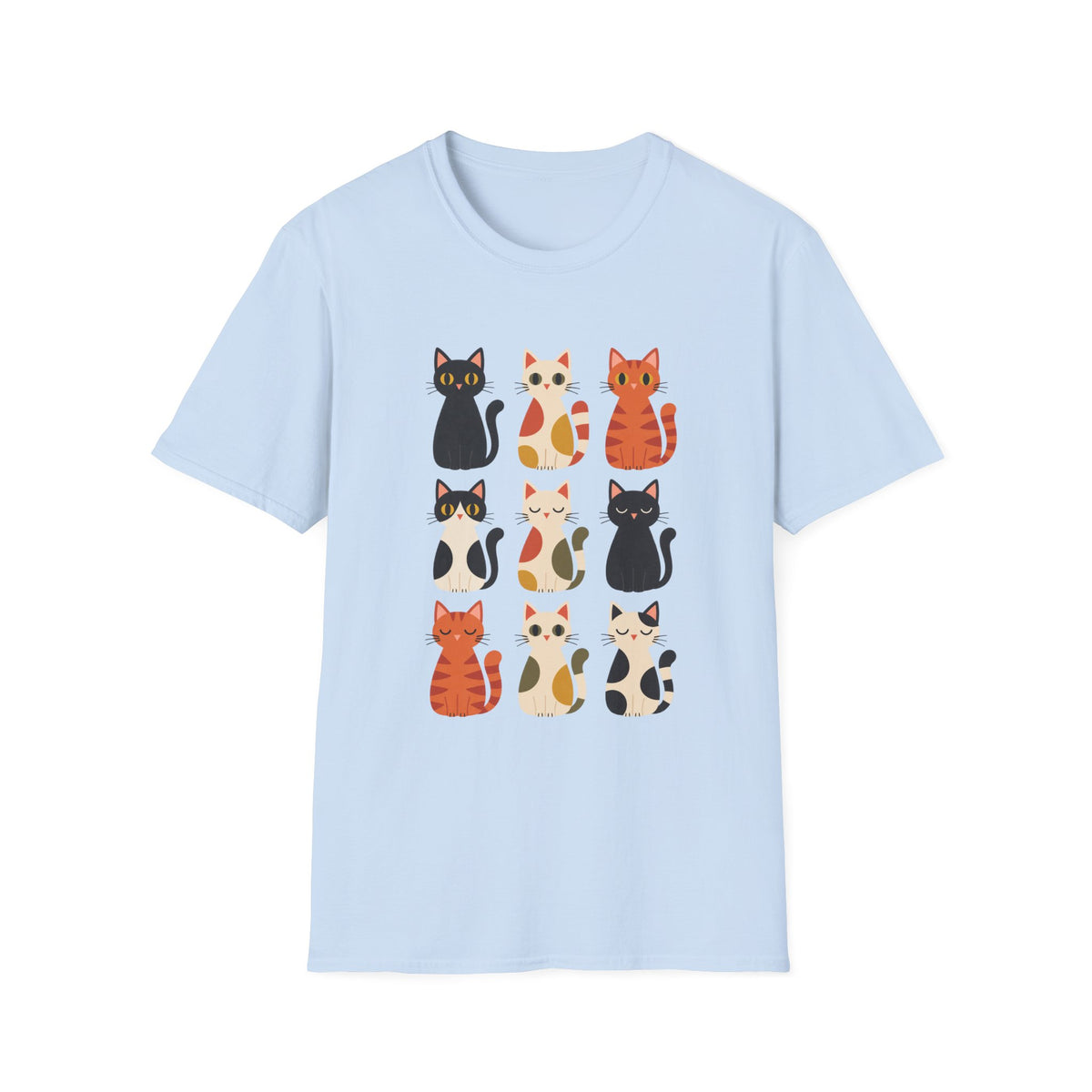 Cat Pattern T‑Shirt — Cute Row of Cartoon Cats Graphic Tee