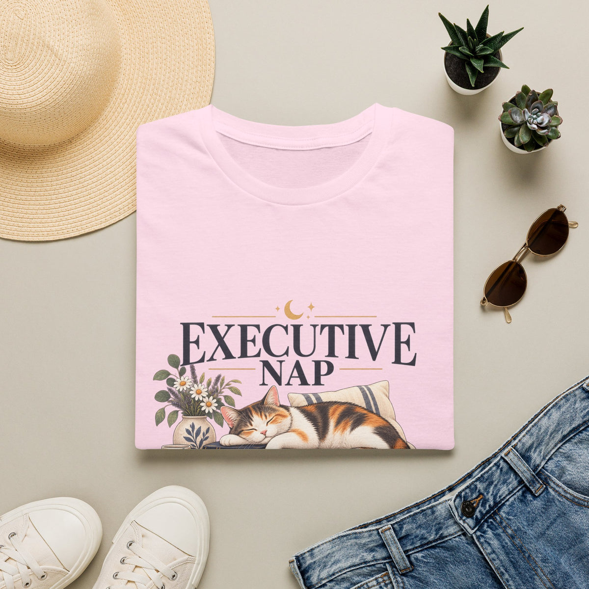 Executive Nap T-Shirt — Cute Cat Sleeping Graphic Tee for Cat Lovers