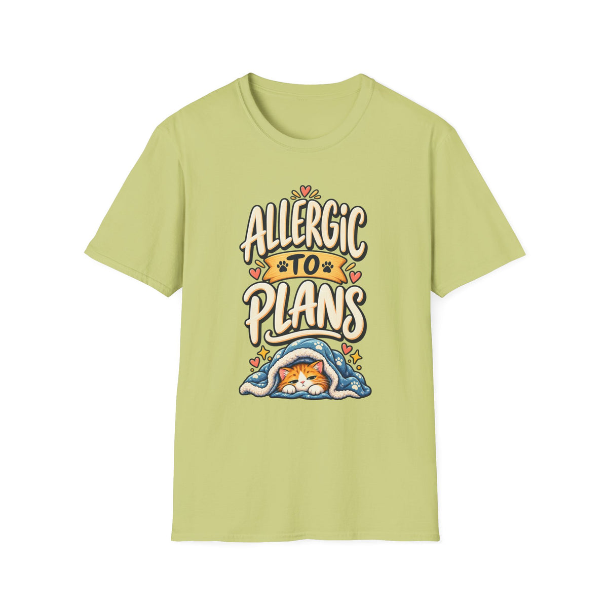 T-Shirt — "Allergic to Plans" Cute Cat Graphic Tee