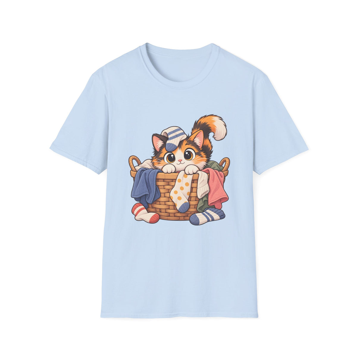 Cute Calico Cat in Laundry Basket T-Shirt