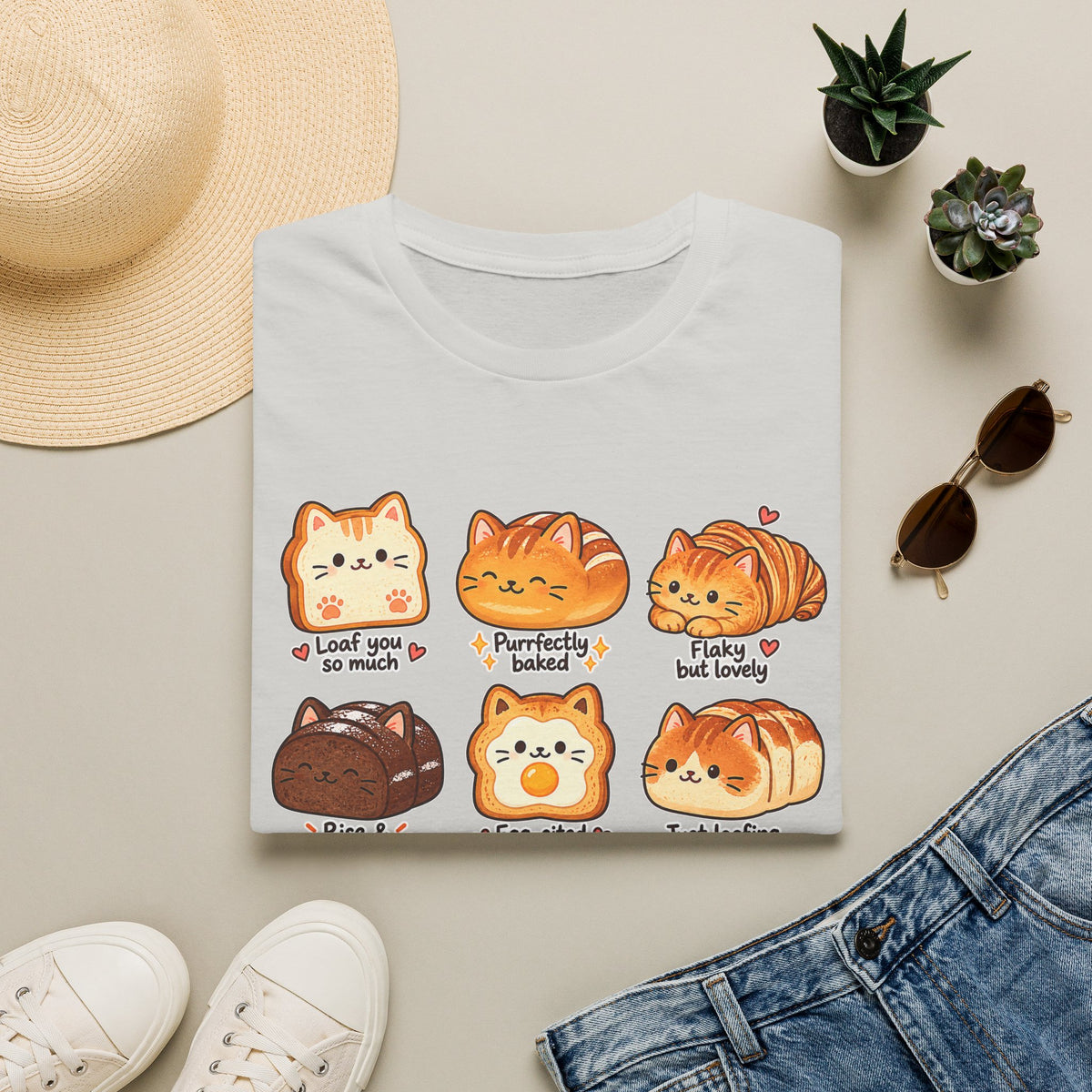 Cat Bread T-Shirt — Cute 'Loaf You So Much' Kawaii Bakery Cat Design