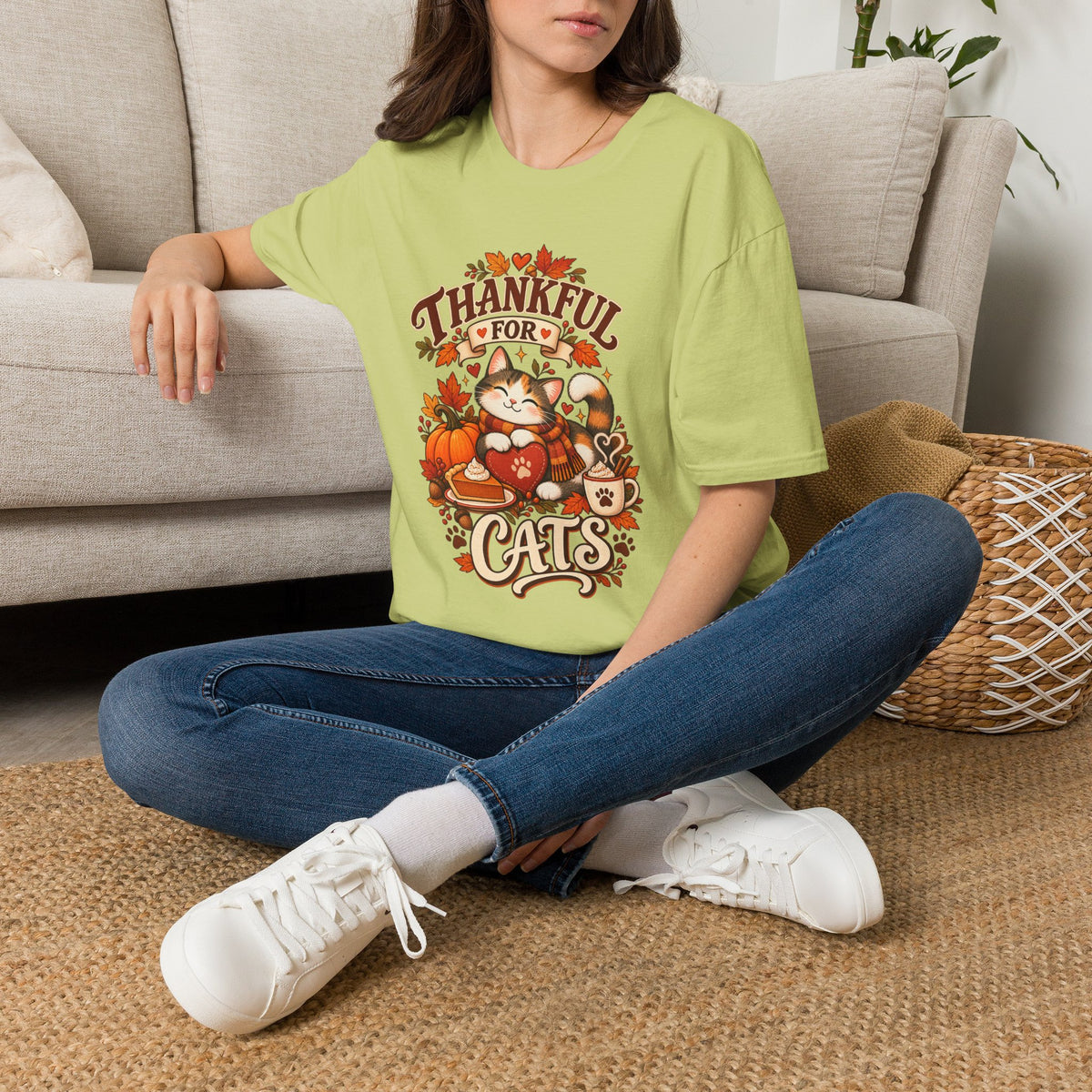Thankful for Cats T-Shirt — Thanksgiving Fall Cat Lover Tee
